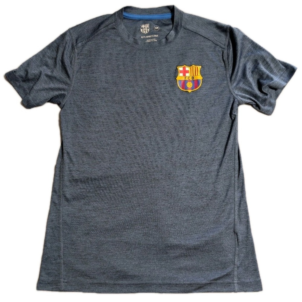 FC Barcelona Shirt Mens Small Gray Athletic Soccer Tee FCB Crest
